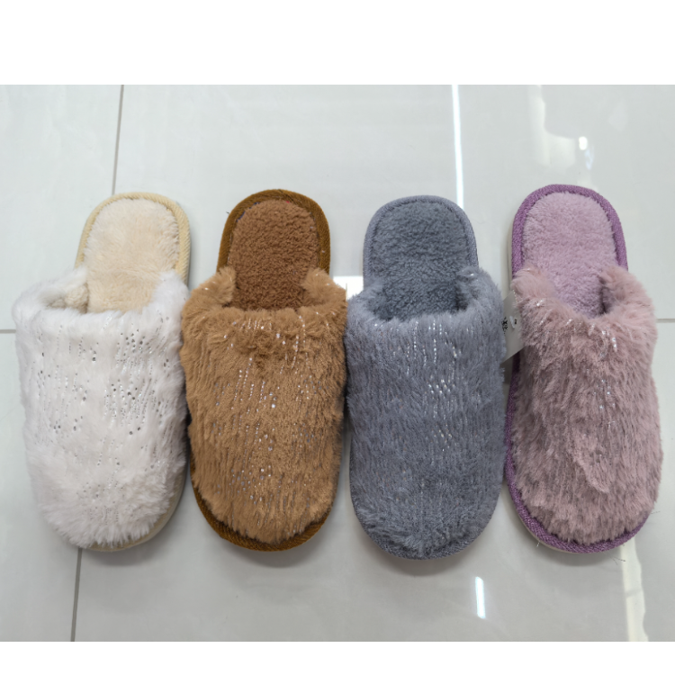 New autumn and winter embroidered home cotton slippers, export floor slippers, comfortable and warm indoor women's slippers full figure