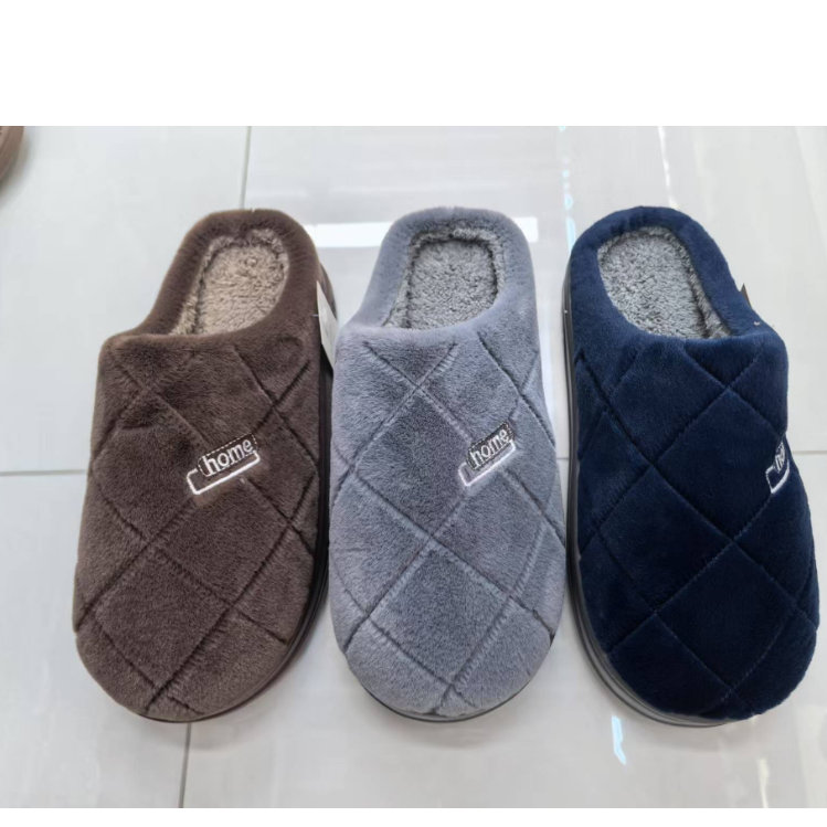 New autumn and winter side-sewn embroidered men's cotton slippers for export wholesale, warm and comfortable slippers with EVA soles full figure