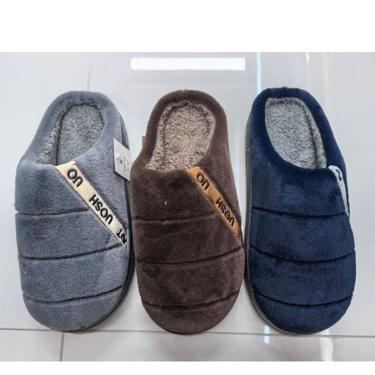 New autumn and winter side-sewn embroidered men's cotton slippers, export slippers, warm and anti-slip slippers, EVA soles full figure