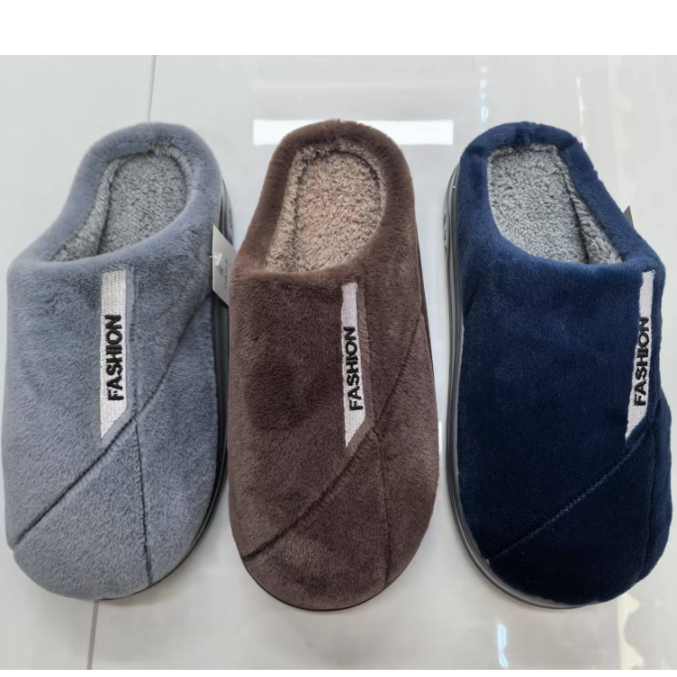Autumn and winter embroidered side-sewn men's slippers with EVA soles, export slippers, warm cotton slippers wholesale thumbnail