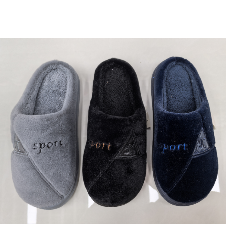 New autumn and winter side-sewn embroidered men's cotton slippers for export wholesale, comfortable and warm indoor home slippers full figure