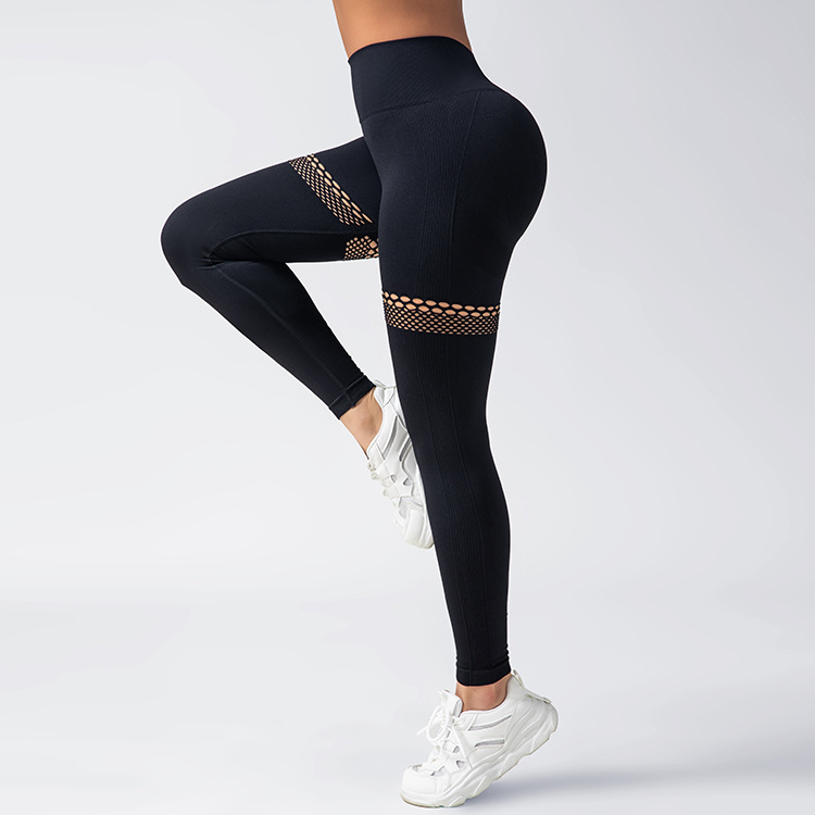 New seamless hollowed-out yoga pants and suits, high-waisted peach-shaped buttocks lifting fitness pants, women's washed matte tight sports pants details Picture