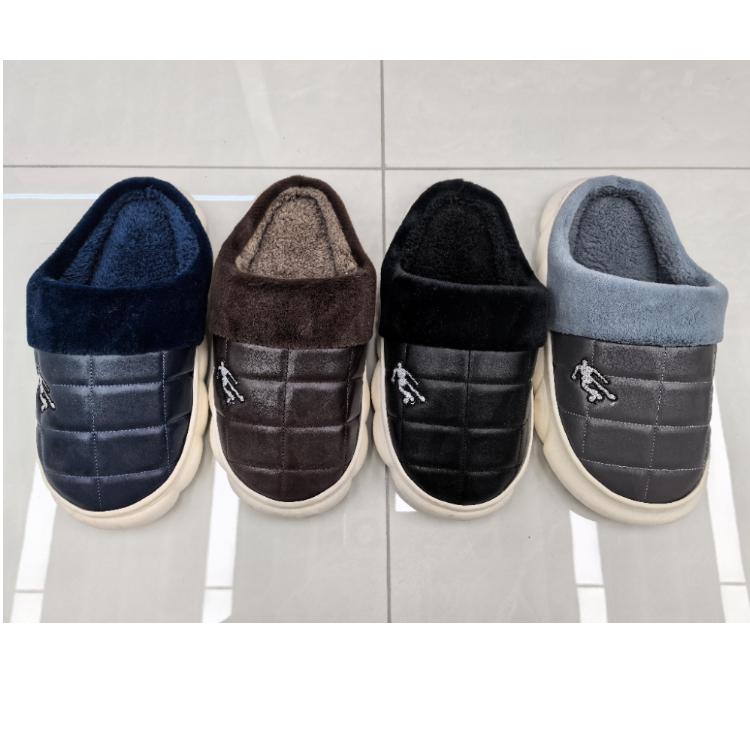 New autumn and winter side-sewn embroidered men's cotton slippers, export slippers, waterproof and warm slippers wholesale full figure