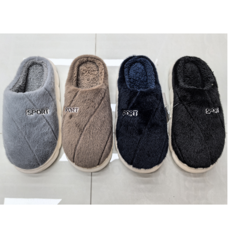 New autumn and winter side-sewn embroidered men's cotton slippers, export slippers, warm and comfortable slippers wholesale full figure