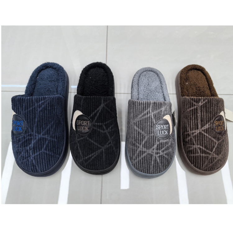 New autumn and winter side-sewn embroidered men's cotton slippers, export slippers, warm slippers wholesale full figure