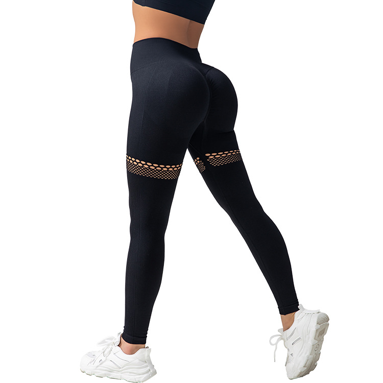 New seamless hollowed-out yoga pants and suits, high-waisted peach-shaped buttocks lifting fitness pants, women's washed matte tight sports pants Item Picture