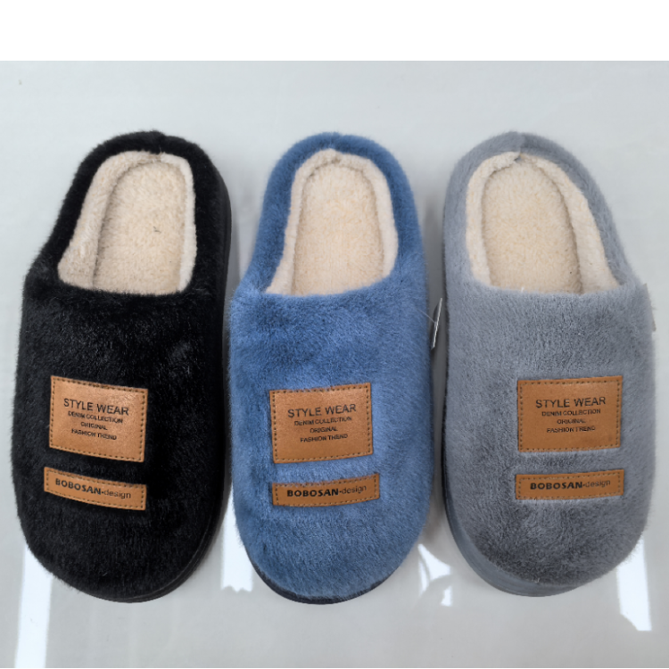 New autumn and winter side-sewn leather label men's cotton slippers for export wholesale, comfortable and warm indoor home slippers thumbnail