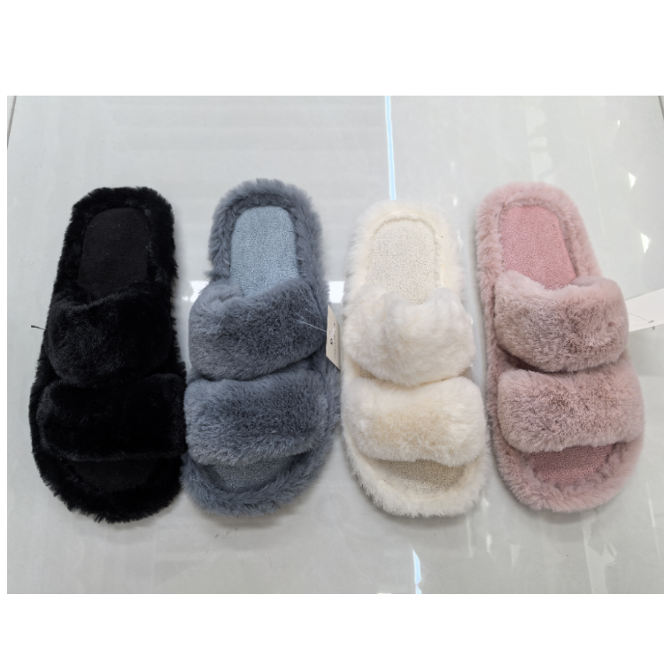Wholesale of fashionable and simple open-mouthed woolen slippers for indoor home use, providing warmth and anti-slip properties with soft soles for export full figure