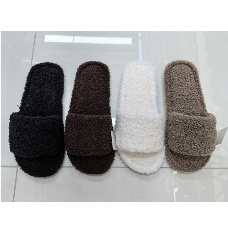 Wholesale of fashionable and simple open-toe woolen slippers for indoor home use, providing warmth and anti-slip properties thumbnail