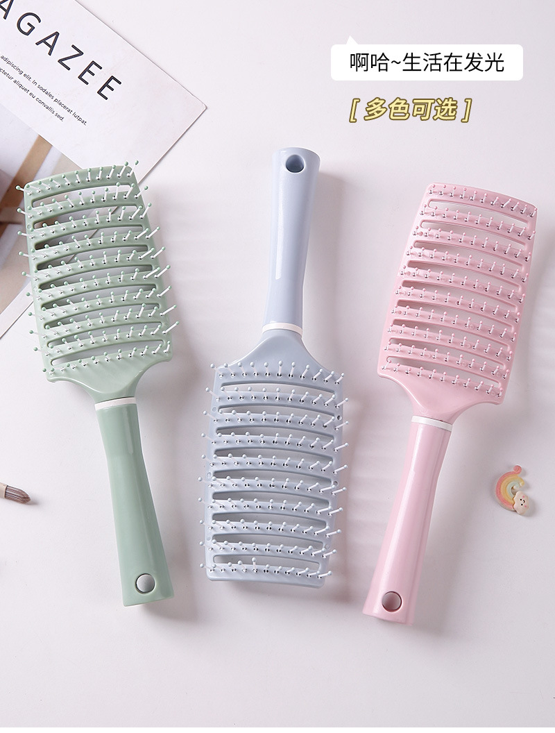 马卡龙镂空弯梳头皮按摩梳女士蓬松梳子卷发造型梳弧形排骨梳批发详情11