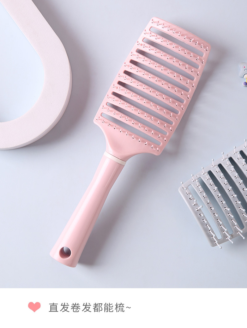 马卡龙镂空弯梳头皮按摩梳女士蓬松梳子卷发造型梳弧形排骨梳批发详情9