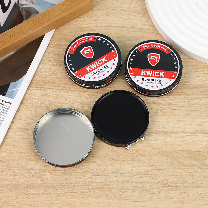 KWICK 40ML Tin Box Shoe Polish, Black leather Shoe Care Oil, Leather Care Agent, Shoe brush, Shoe Wax set details Picture