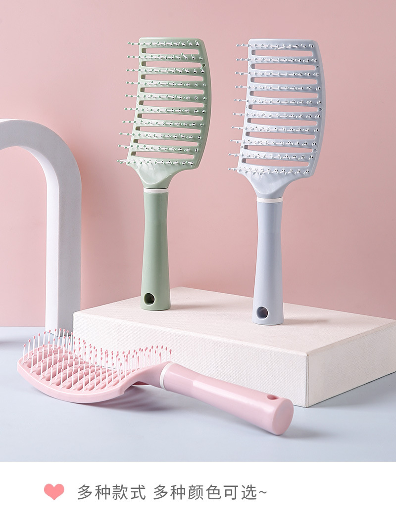 马卡龙镂空弯梳头皮按摩梳女士蓬松梳子卷发造型梳弧形排骨梳批发详情8