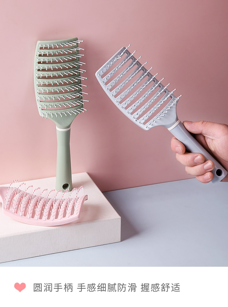 马卡龙镂空弯梳头皮按摩梳女士蓬松梳子卷发造型梳弧形排骨梳批发详情6