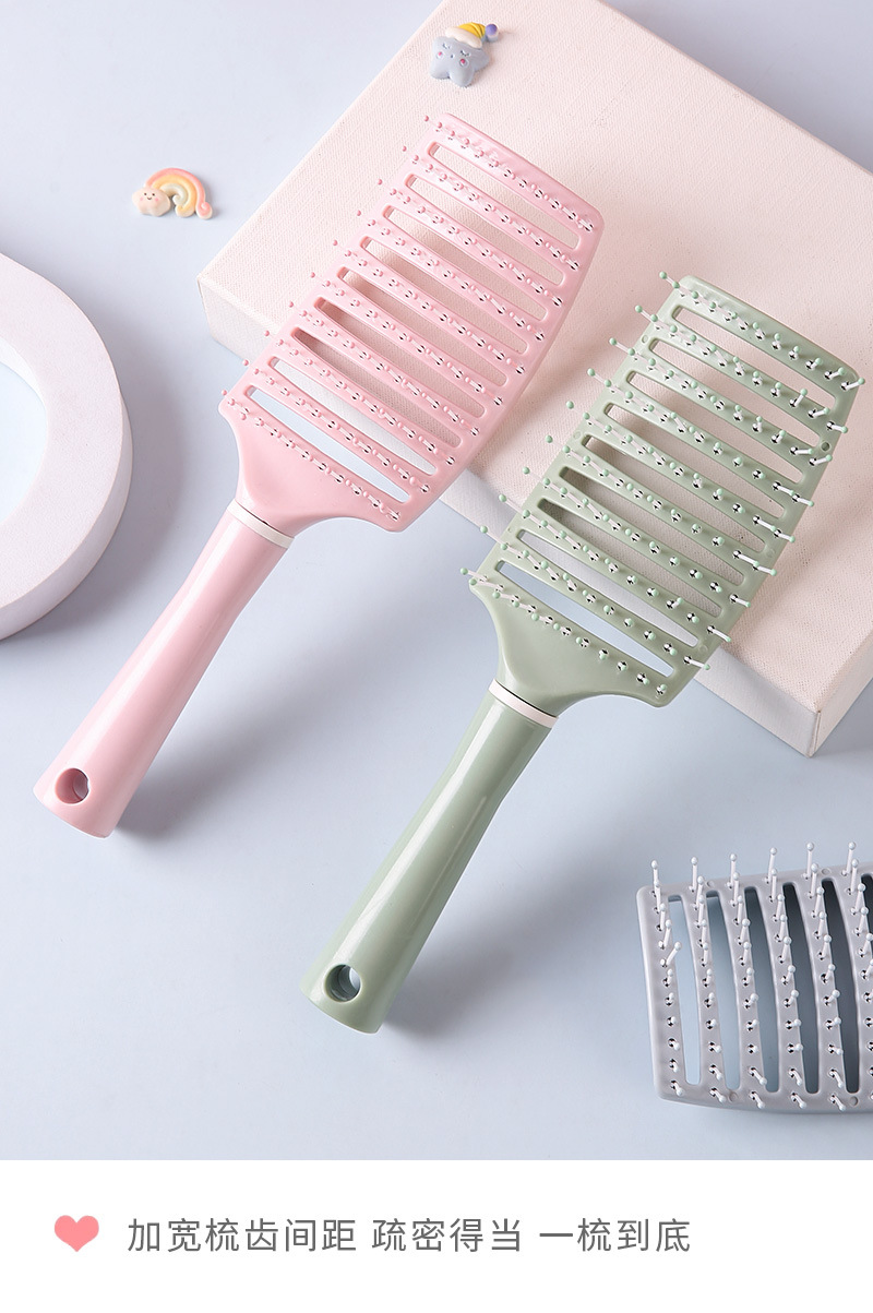 马卡龙镂空弯梳头皮按摩梳女士蓬松梳子卷发造型梳弧形排骨梳批发详情5