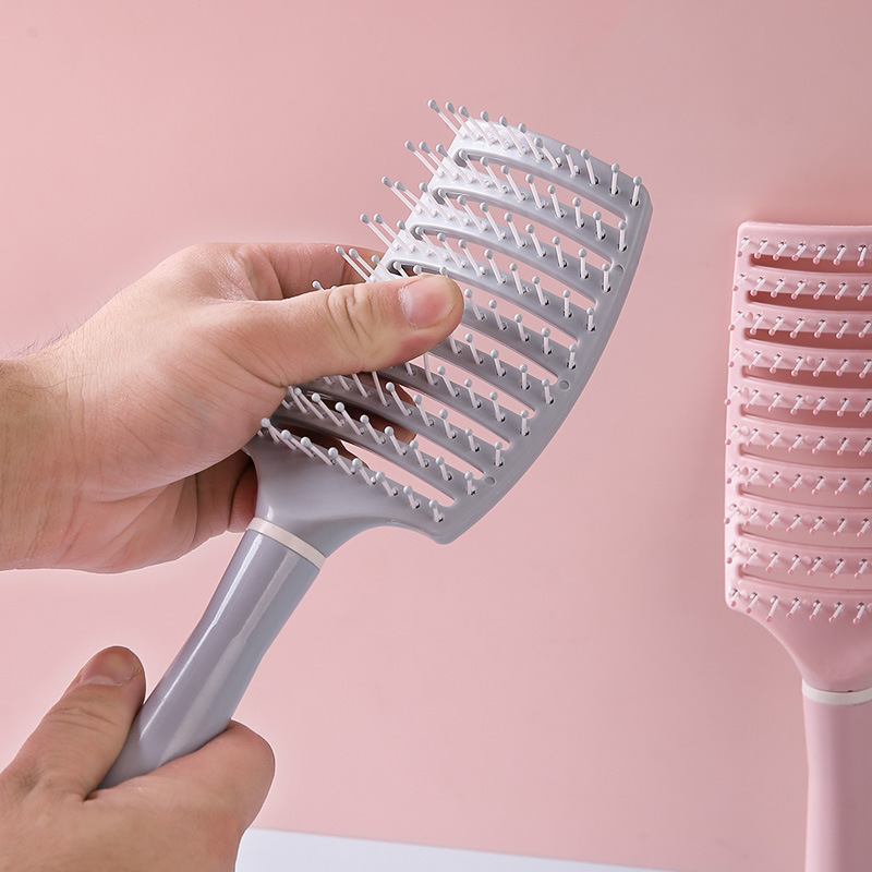 马卡龙镂空弯梳头皮按摩梳女士蓬松梳子卷发造型梳弧形排骨梳批发