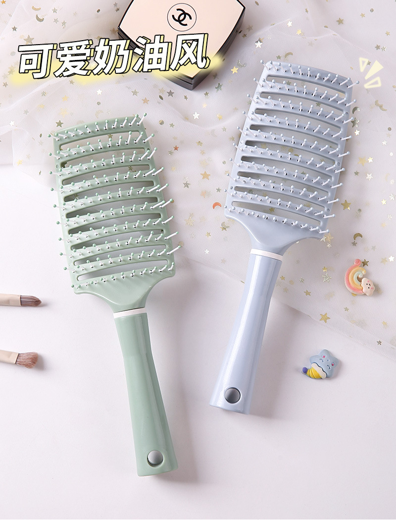 马卡龙镂空弯梳头皮按摩梳女士蓬松梳子卷发造型梳弧形排骨梳批发详情12