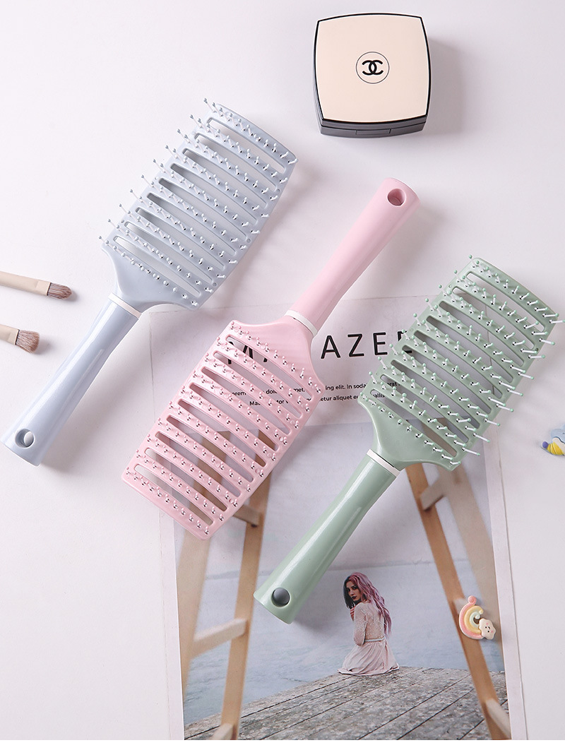 马卡龙镂空弯梳头皮按摩梳女士蓬松梳子卷发造型梳弧形排骨梳批发详情13