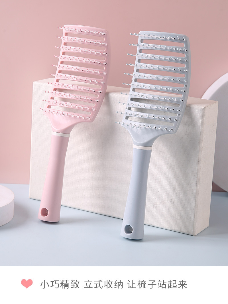 马卡龙镂空弯梳头皮按摩梳女士蓬松梳子卷发造型梳弧形排骨梳批发详情10