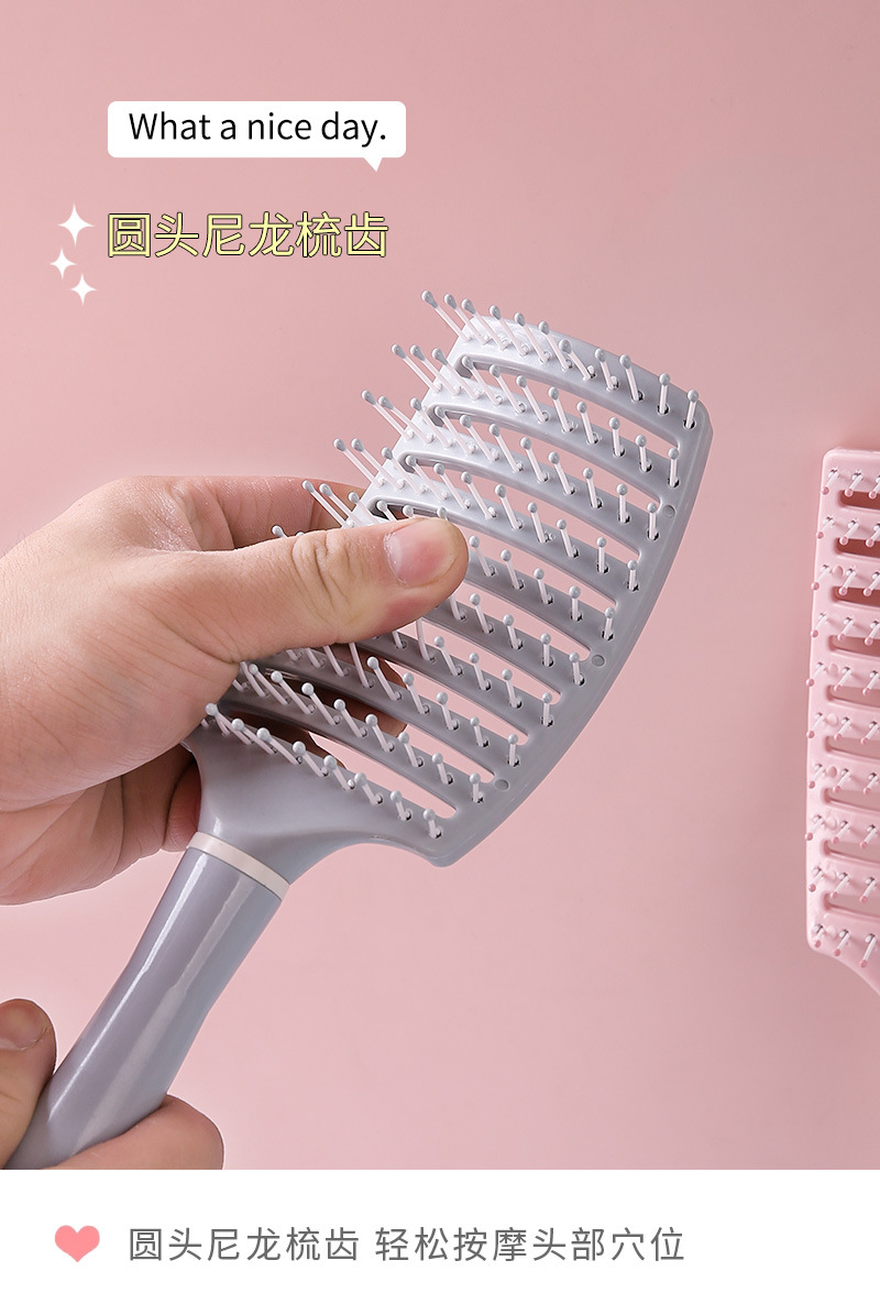 马卡龙镂空弯梳头皮按摩梳女士蓬松梳子卷发造型梳弧形排骨梳批发详情4