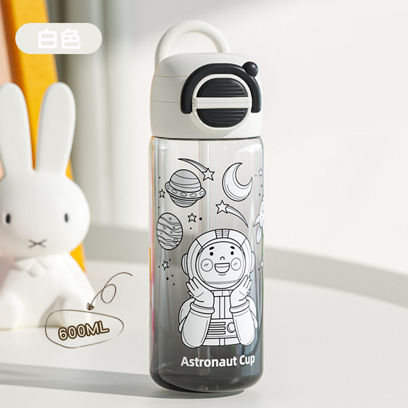 Large-capacity student and children's water cups, summer portable water bottles with straws, plastic cups, popular cartoon outdoor cups Item Picture