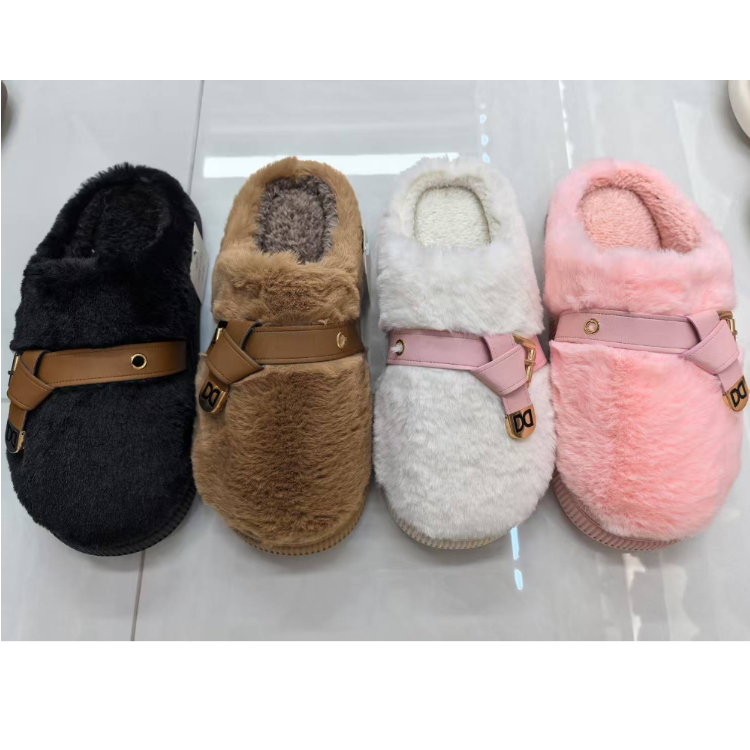 New autumn and winter fashionable side-sewn women's slippers, comfortable and warm home shoes, wholesale of cotton slippers for export full figure