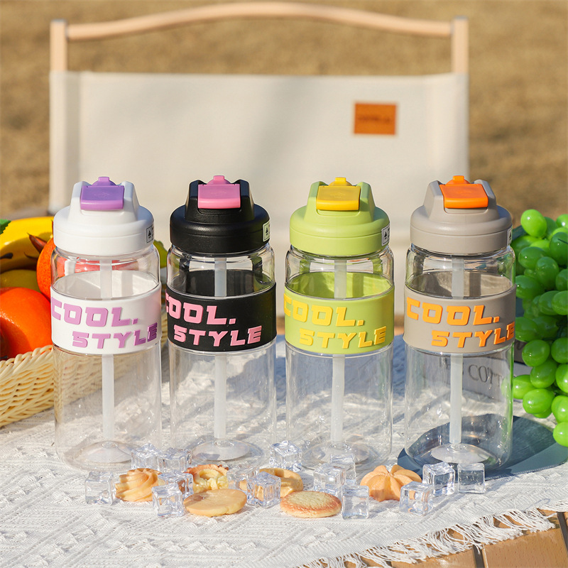 Creative, simple, fresh, high appearance level student water cups, couple outdoor sports straws, plastic cups, car water cups manufacturer Specification image