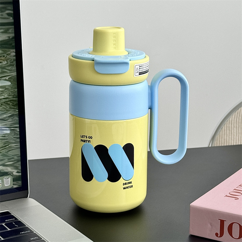 Flower Language Free Drinking office handle cup, stainless steel tea-water separation insulated cup, women's water cup, high appearance level travel cup