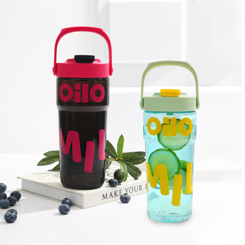 Summer fashion sports water cup, large capacity, high appearance level, student plastic cup, original personality, portable double-drinking straw cup Specification image