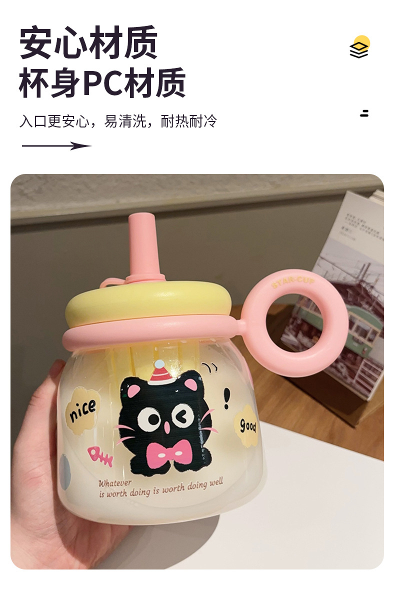 大肚杯塑料杯2025新款大容量桌面吸管杯女可爱茶水分离便携式水杯详情5