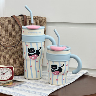 Wholesale of new fashionable stainless steel vacuum business travel cups with high appearance standards, bouncing straws, couple and student insulated cups pic 4