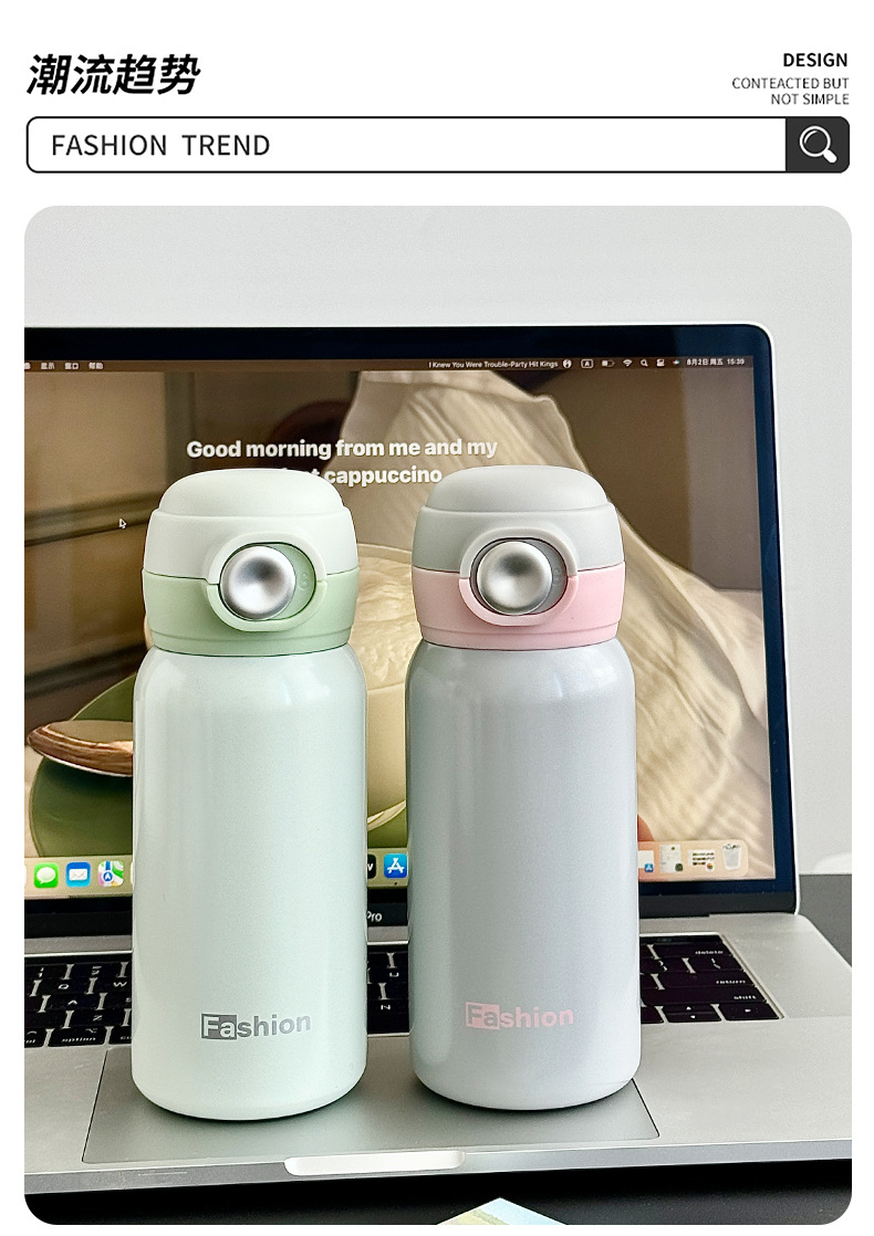 Wholesale of new fashionable stainless steel vacuum business travel cups with high appearance standards, bouncing straws, couple and student insulated cups pic 25