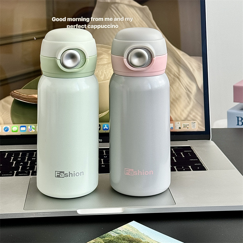 新款时尚不锈钢真空商务旅行杯高颜值弹跳吸管情侣学生保温杯批发
