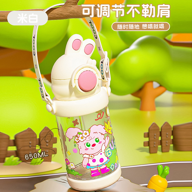 Summer new cartoon children's plastic cup, cute and adorable girls' water cup, outdoor portable large-capacity high-temperature resistant straw cup Item Picture