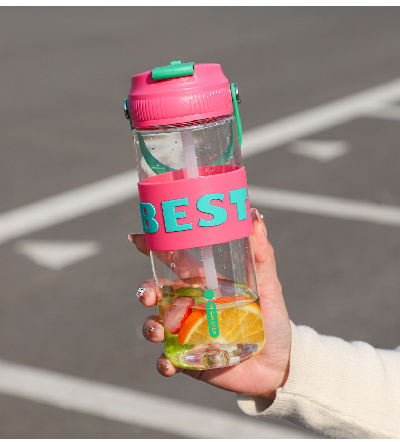 Moda alfabética alto nivel de apariencia estudiante taza de agua taza de pajita anillo de transporte conveniente deportes al aire libre coche de fitness con la mano taza pic 26