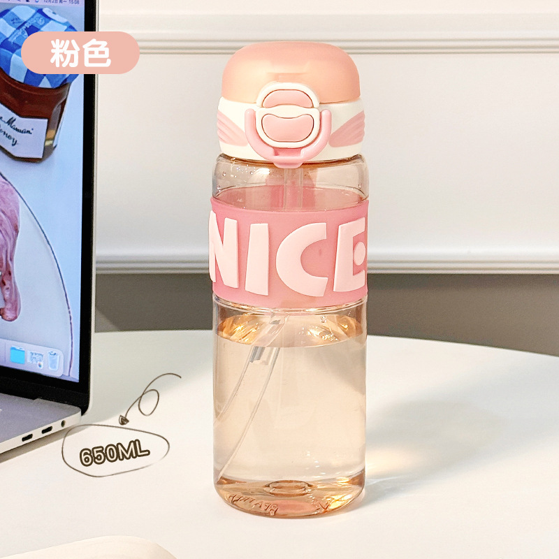 TRitan water cup, high appearance level for girls, portable sports plastic cup for summer students, children's straw cup, double-drinking cup Item Picture