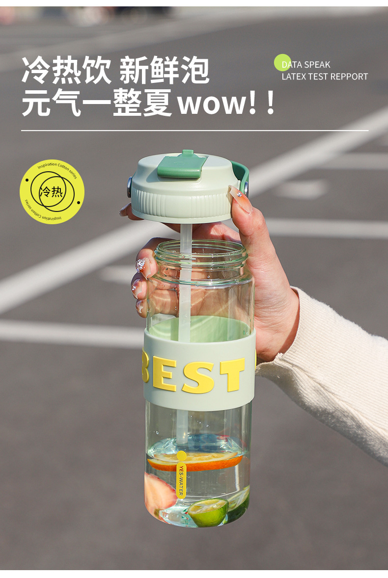 Moda alfabética alto nivel de apariencia estudiante taza de agua taza de pajita anillo de transporte conveniente deportes al aire libre coche de fitness con la mano taza pic 18