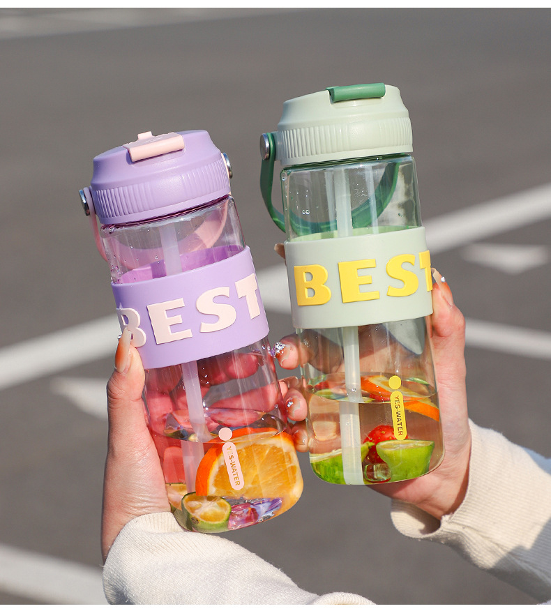 Moda alfabética alto nivel de apariencia estudiante taza de agua taza de pajita anillo de transporte conveniente deportes al aire libre coche de fitness con la mano taza pic 25