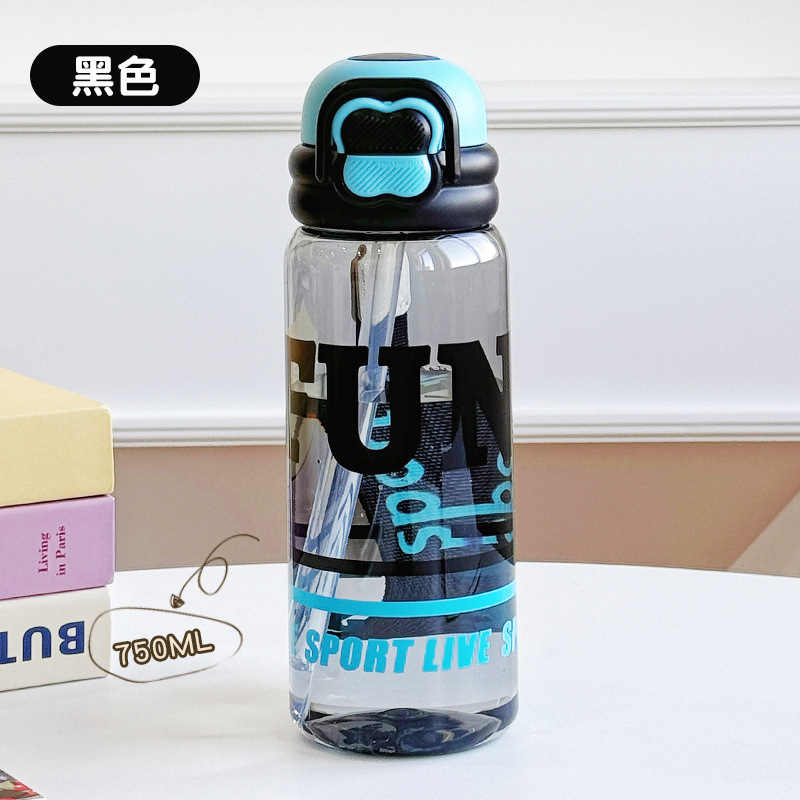 Cute sports water cup tritan high-temperature resistant children's water bottle fitness portable large-capacity space plastic straw cup Item Picture