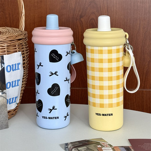 Wholesale of new fashionable stainless steel vacuum business travel cups with high appearance standards, bouncing straws, couple and student insulated cups pic 9