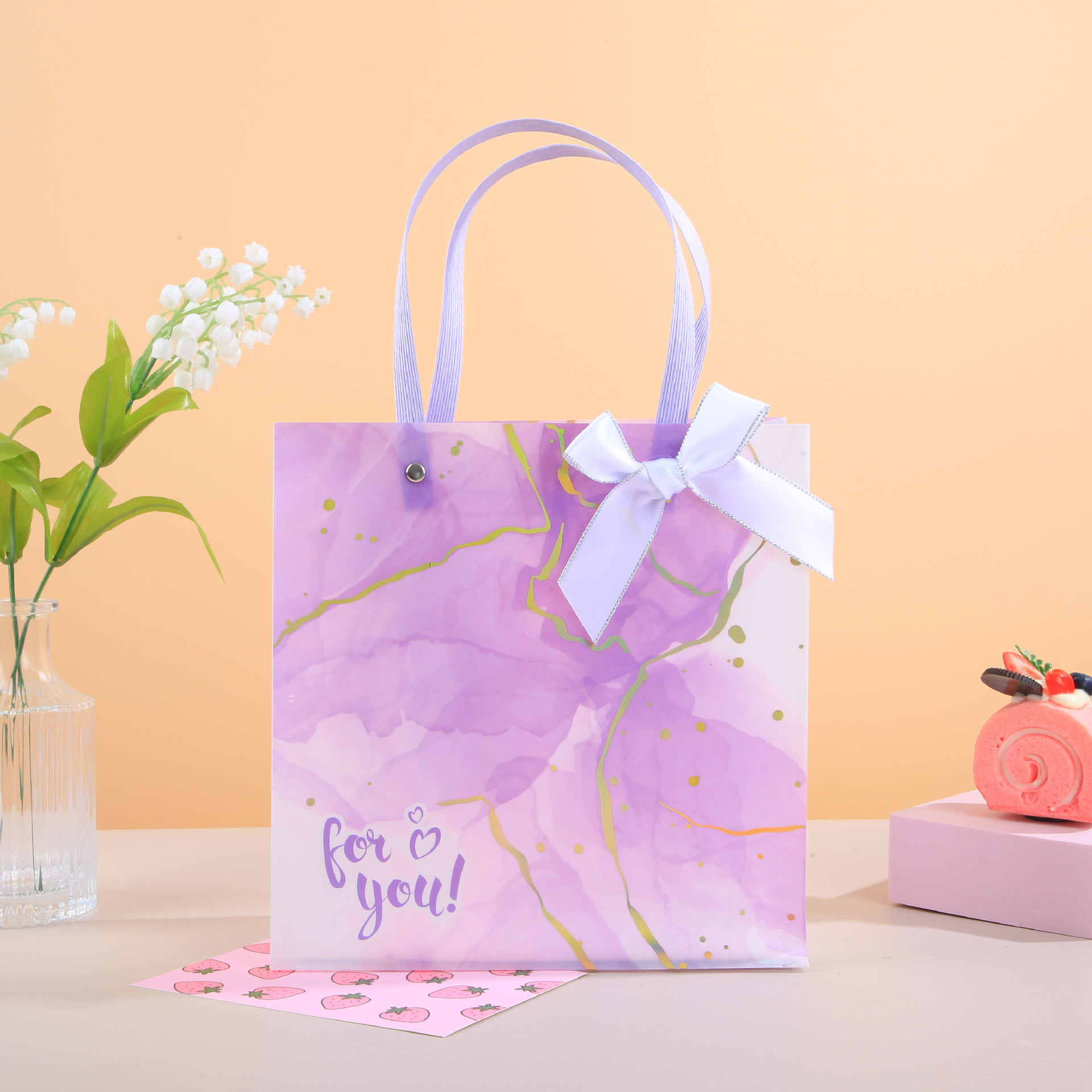 节日手提袋礼品袋蛋糕学生伴手礼磨砂鲜花手提袋化妆品蝴蝶结PP袋详情6