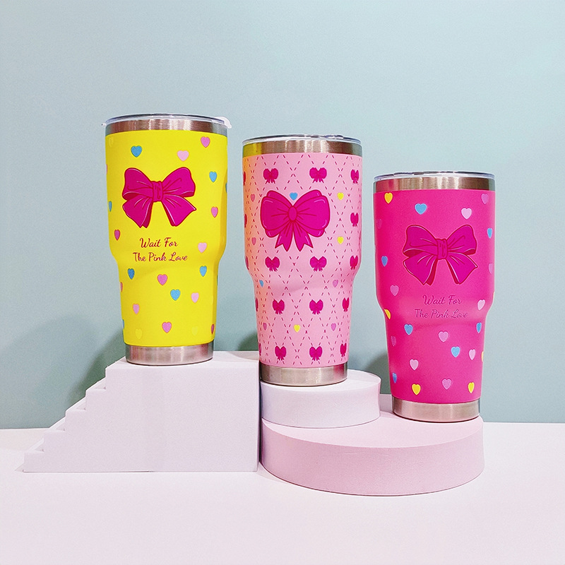 厂家直销跨境304不锈钢保温杯 30OZ双层真空车载杯爱心蝴蝶结水杯详情5