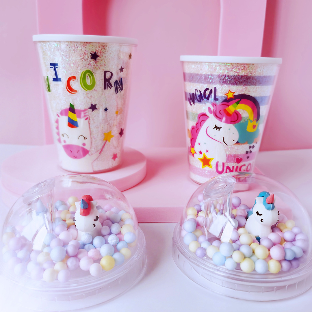 厂家批发独角兽塑料水杯夏季吸管杯网红杯子女可爱创意礼品杯代发