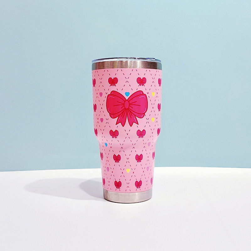 厂家直销跨境304不锈钢保温杯 30OZ双层真空车载杯爱心蝴蝶结水杯详情8