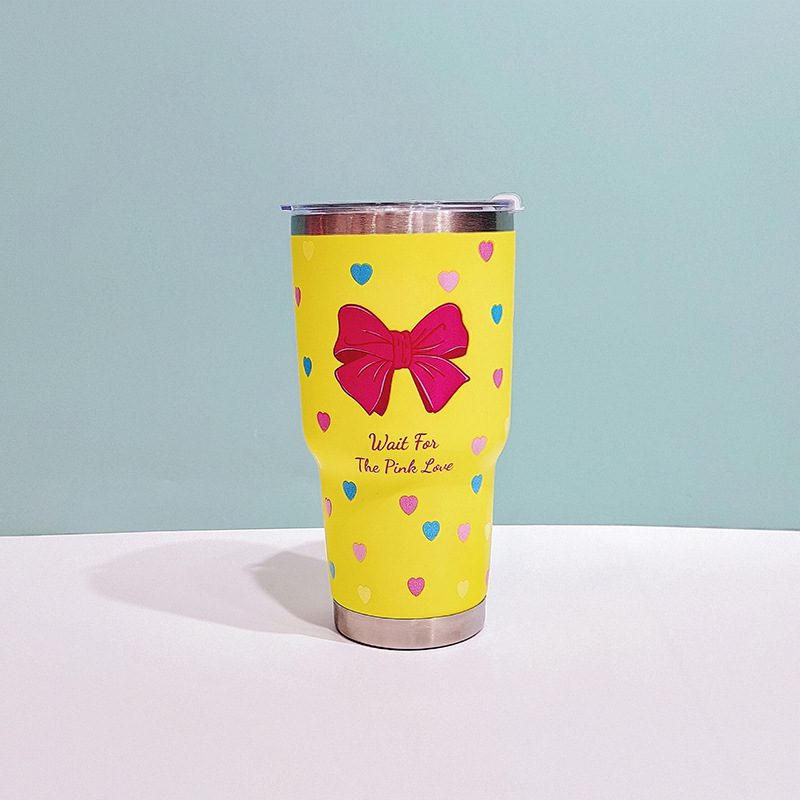 厂家直销跨境304不锈钢保温杯 30OZ双层真空车载杯爱心蝴蝶结水杯详情7