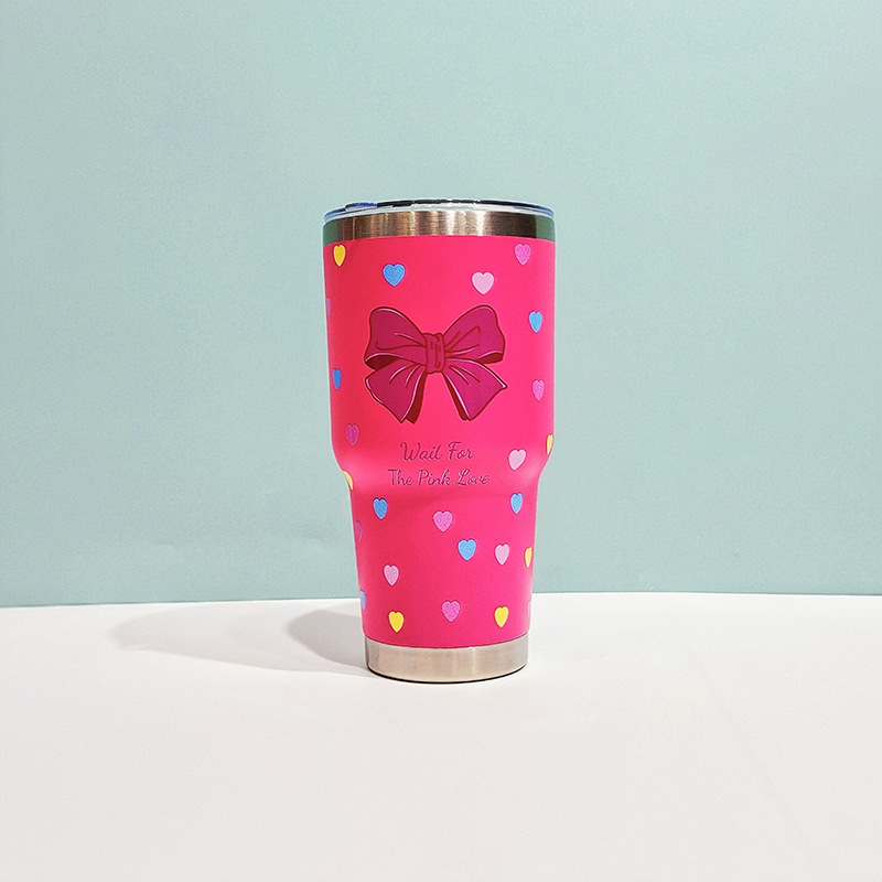 厂家直销跨境304不锈钢保温杯 30OZ双层真空车载杯爱心蝴蝶结水杯详情6