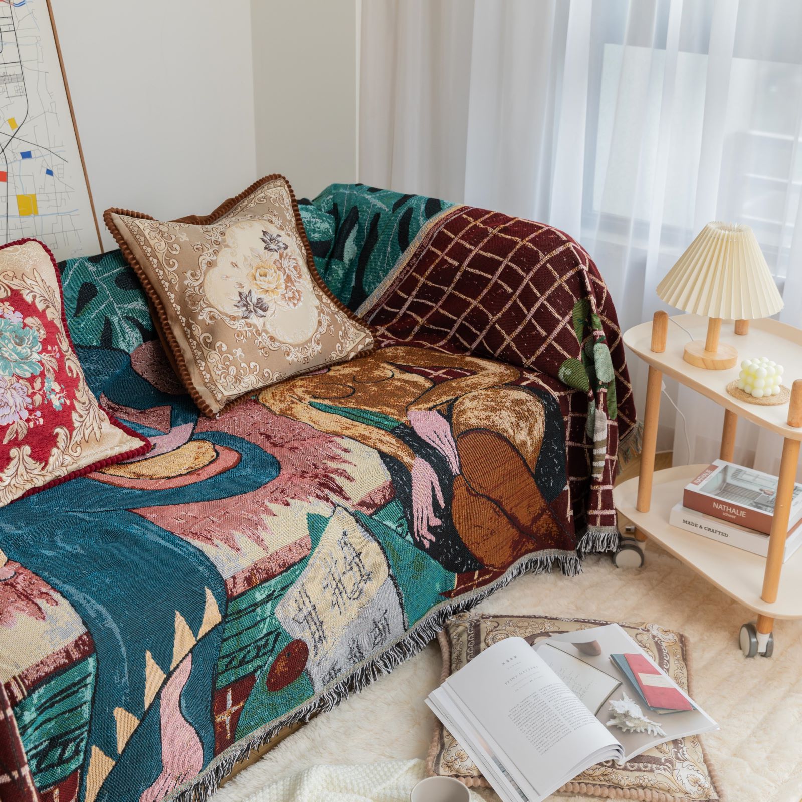 Guitar, woman, decorative blanket, sofa cover pic 2