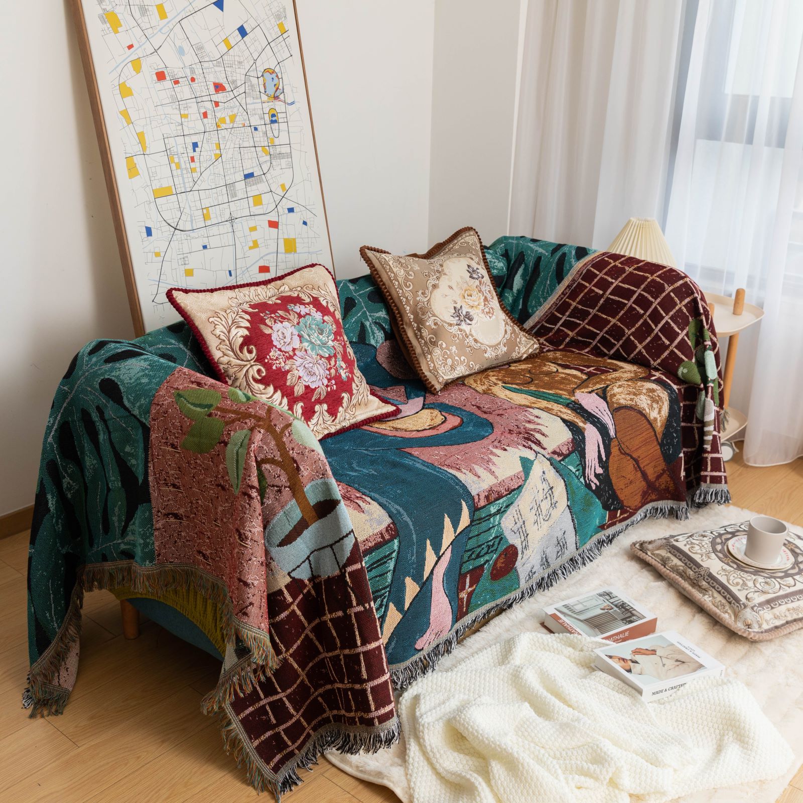 Guitar, woman, decorative blanket, sofa cover pic 3
