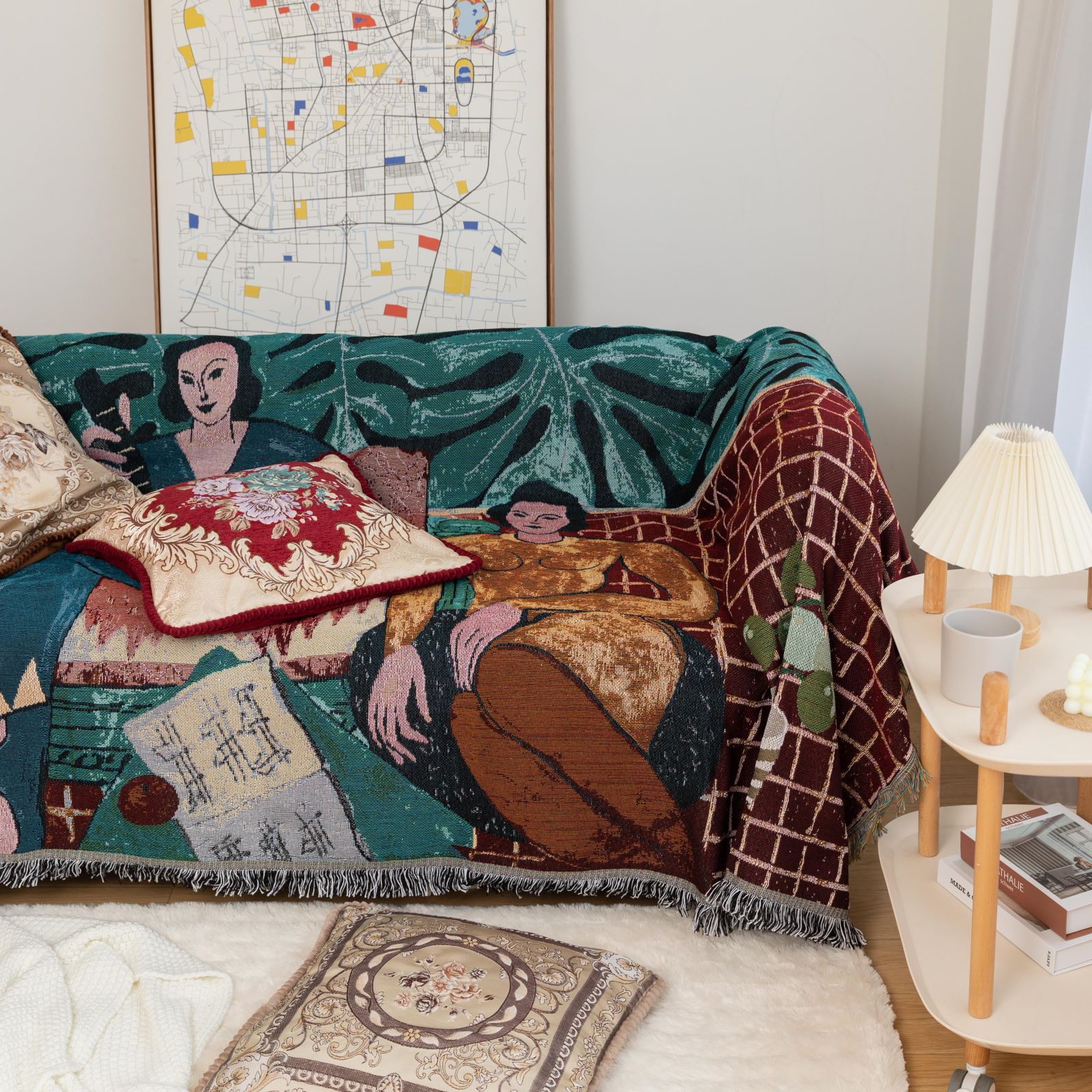 Guitar, woman, decorative blanket, sofa cover pic 4