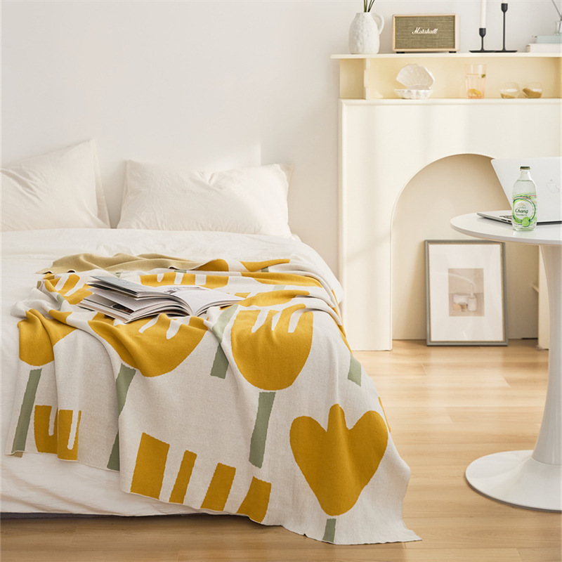 Flower, four-season cotton blanket, knitted sofa blanket, throw pillow, office nap blanket, spring and summer cover blanket, Lumo